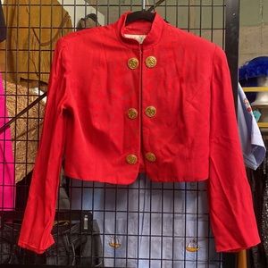 Vintage Lillie Rubin Red Cropped Jacket w/Gold Decorative Buttons